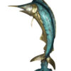 Single Marlin Fish bronze statue -  Size: 9"L x 9"W x 27"H.