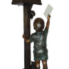 Standing Boy by Mailbox with Two cats  Bronze Statue -  23"x 19"x 50"H.