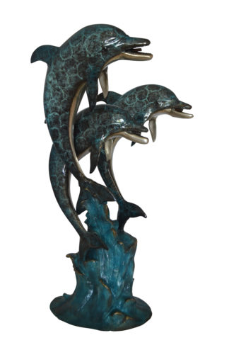 Three Dolphin Fountain  Bronze Statue -  Size: 21"L x 26"W x 45"H.