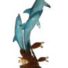 Three Dolphins W turtles and fish Bronze Statue -  Size: 16"L x 16"W x 40"H.