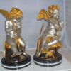 Cupid Girl On A Rock Bronze Statue  -  Size: 20"L x 15"W x 25"H.