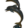 Two Dolphins Overreach Others on Waves Bronze Statue -  44"L x 23"W x 76"H.