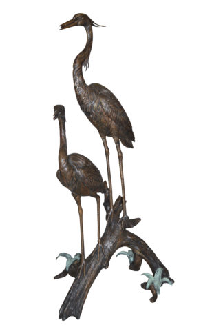 Two Herons on a three Bronze Fountain Statue -  Size: 32"L x 24"W x 67"H.