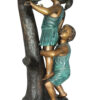 Two Kids Climbing on a Tree Bronze Statue -  Size: 17"L x 17"W x 46"H.