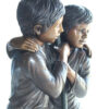 Two Kids Holding an Umbrella - Bronze Statue - Fountain -  90"L x 34"W x 90"H.