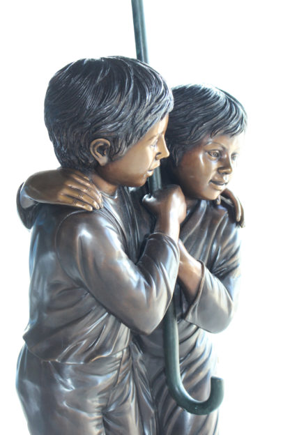 Two Kids Holding an Umbrella - Bronze Statue - Fountain -  90"L x 34"W x 90"H.