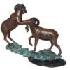 Two Rams on a rock Bronze Statue -  Size: 15"L x 8"W x 16"H.