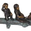 Two kids with dog on log Bronze Statue -  Size: 12"L x 5"W x 8.5"H.