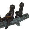 Two kids with dog on log Bronze Statue -  Size: 12"L x 5"W x 8.5"H.