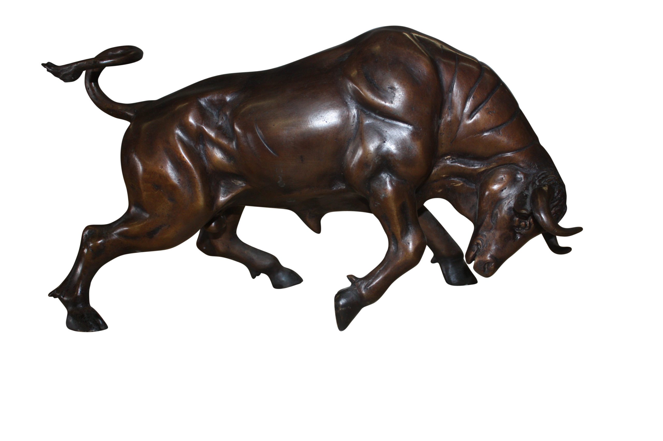Big Wall Street Bronze Fierce Bull OX Statue 8inch（Length 