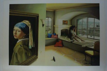 Orlando Quevedo Giclée - Girl and Vermeer Painting -  Size: 21"L x 13.5"W
