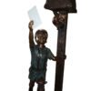 Standing mailbox W boy dog and cat - Bronze Statue -  Size: 22"L x 18"W x 50"H.