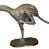 Running Cheetah - Gold Pleated Bronze Statue -  Size: 67"L x 23"W x 41"H.