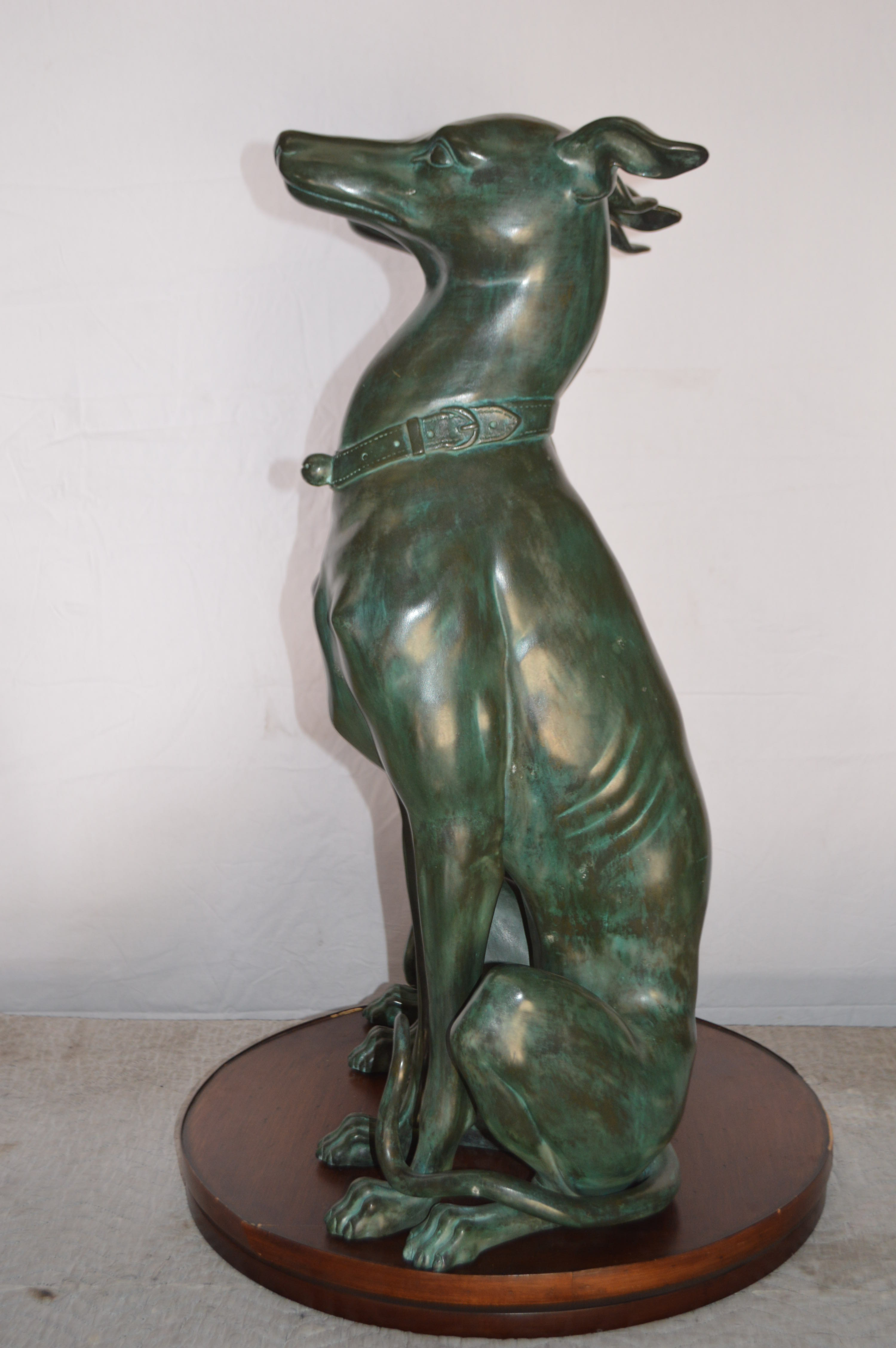 Pair of Greyhound dogs sitting Bronze Statue - Size: 12"L x 12"W x 35"H