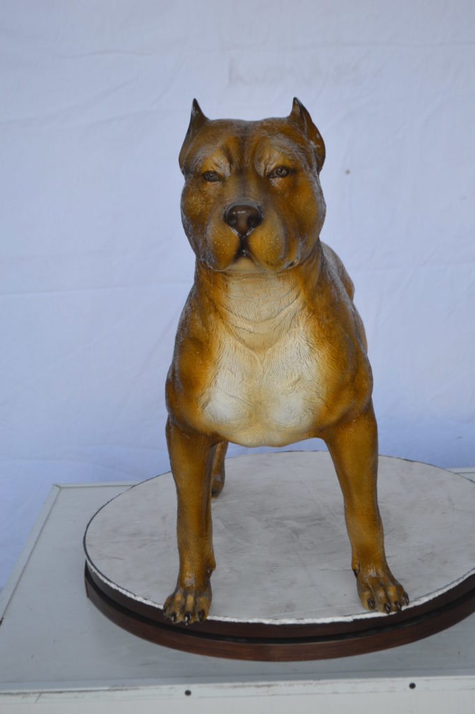 Pitbull Dog Colored Bronze Statue - Size: 33