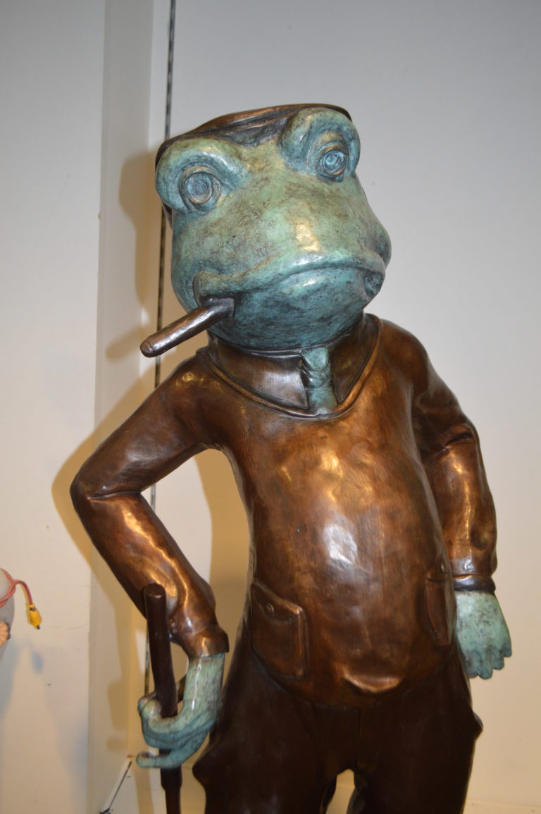 Frog With Cigar Plays Golf Bronze Statue - Size: 24