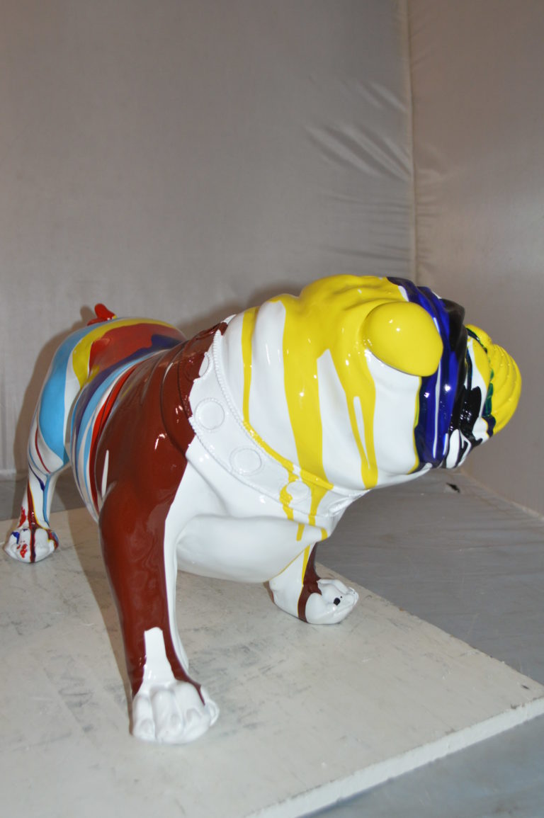 Modern art resin multicolored Bulldog statue - Size: 28"L x 12"W x 16"H