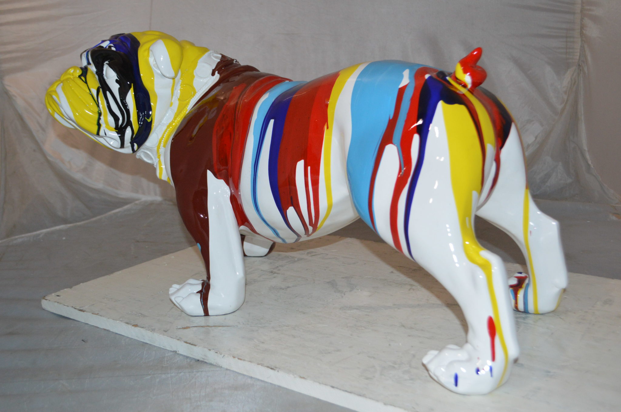 Modern art resin multicolored Bulldog statue - Size: 28"L x 12"W x 16"H