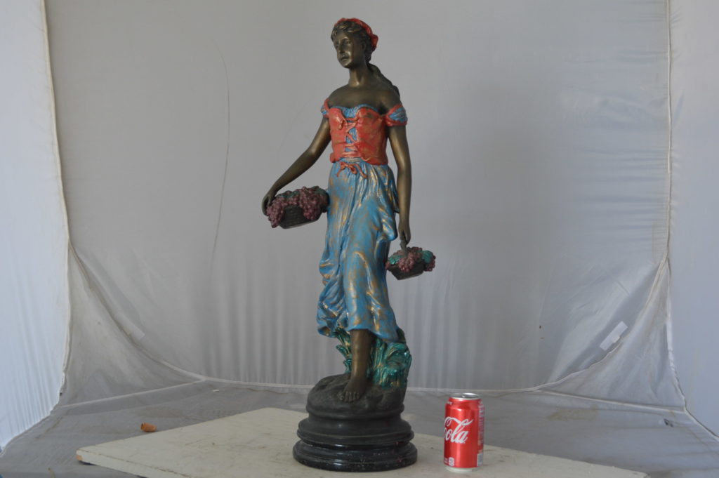 Beautiful lady with grapes bronze statue - Size: 14"L x 6"W x 20"H. - NiFAO