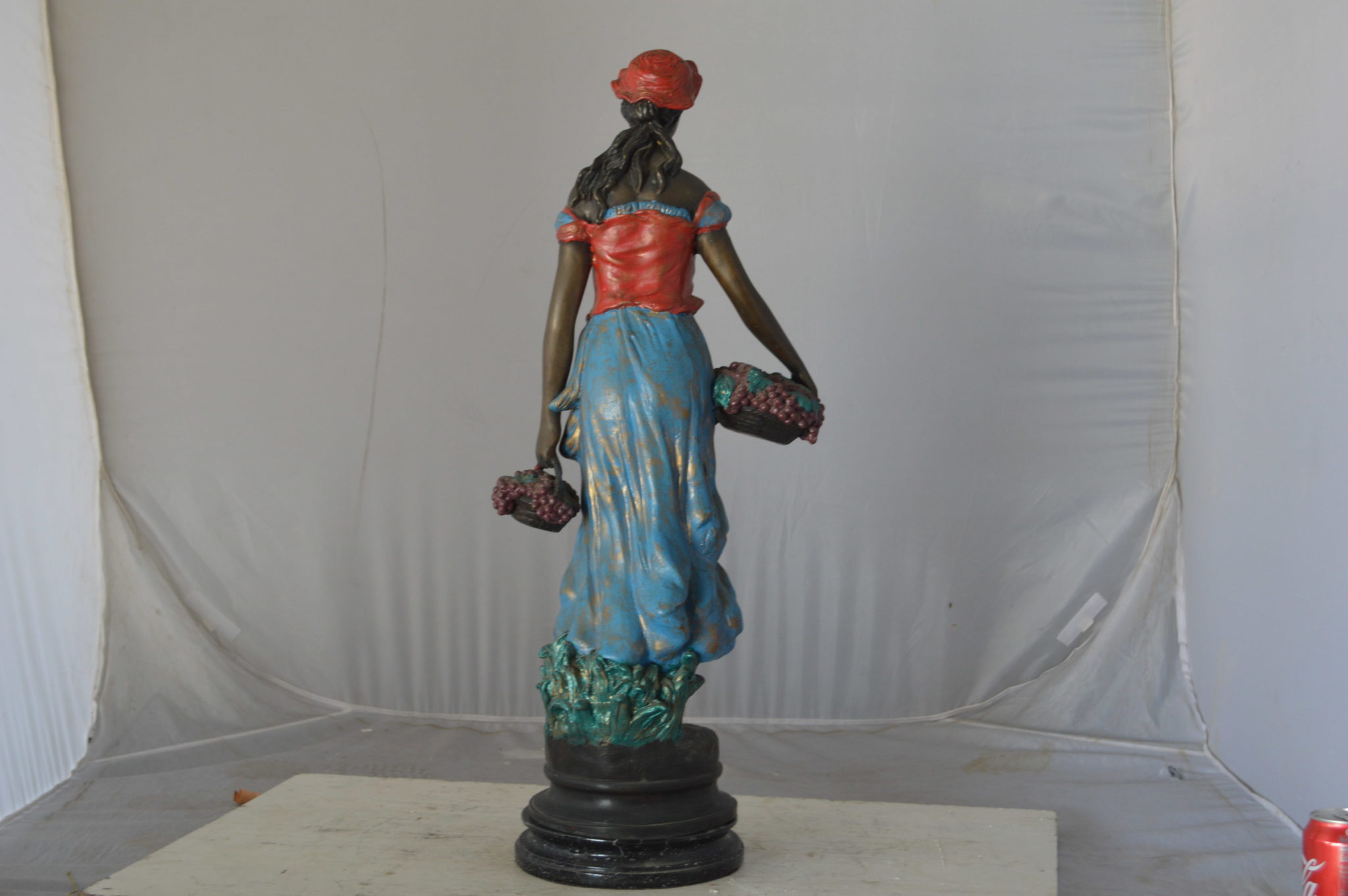 Beautiful lady with grapes bronze statue - Size: 14"L x 6"W x 20"H. - NiFAO