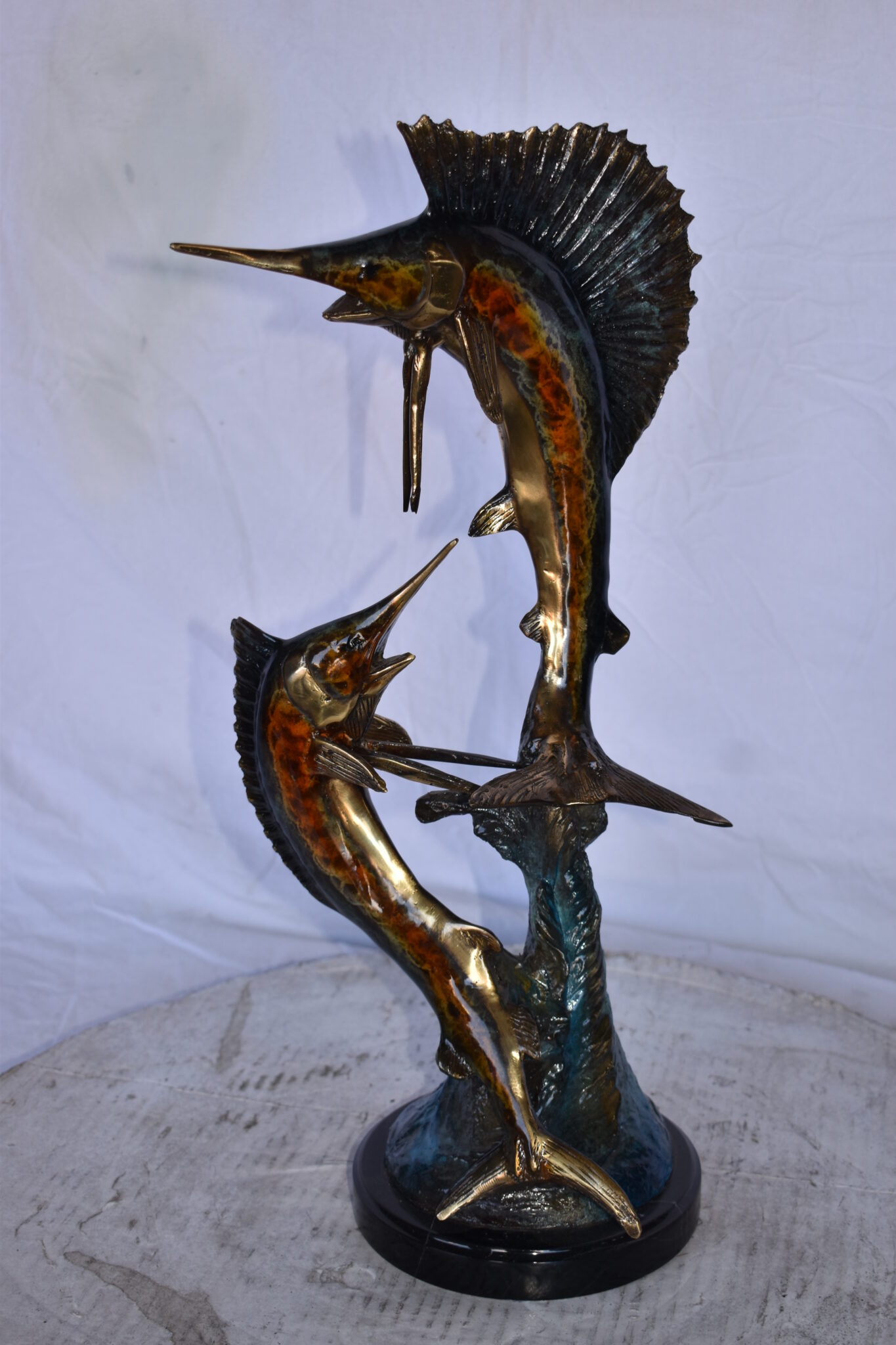 Two Swordfish Swimming in The Ocean Bronze Statue - Size: 11