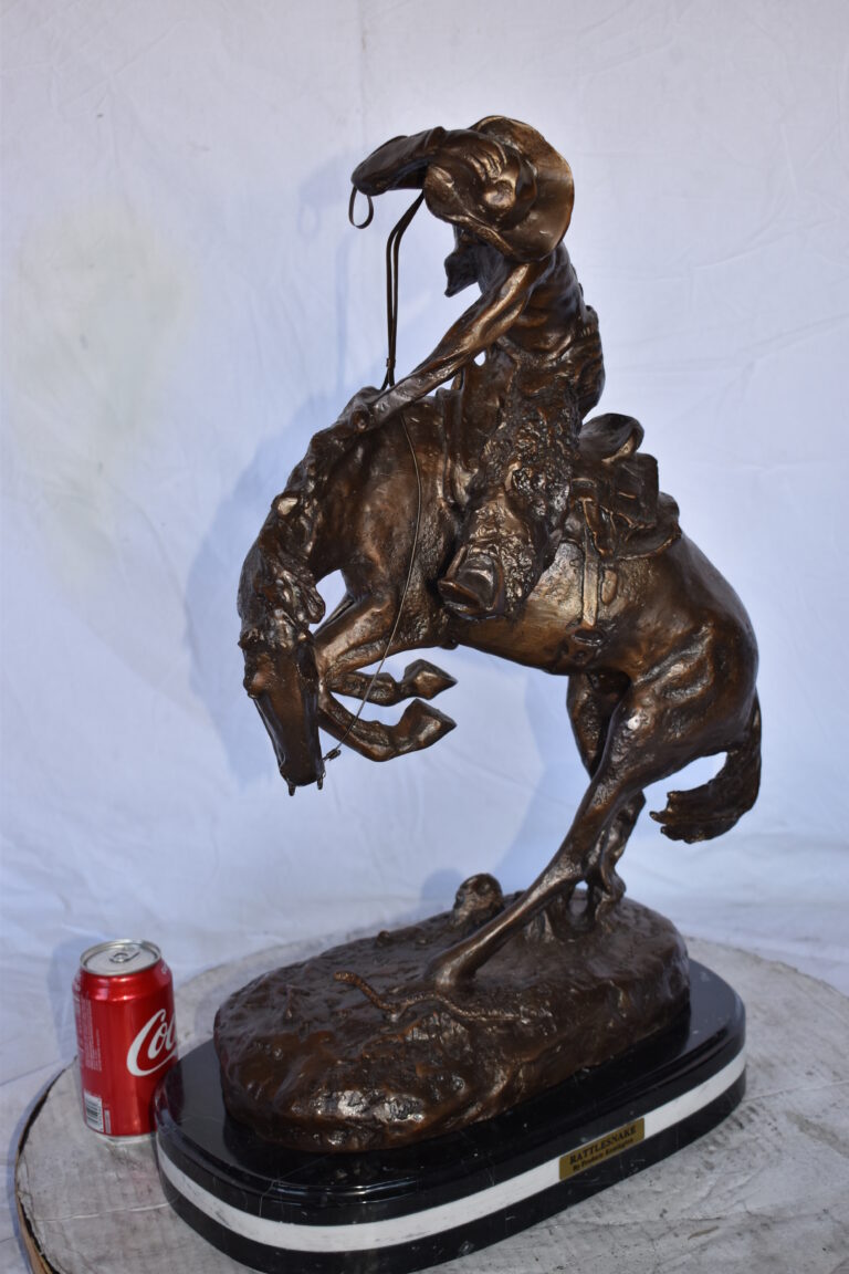 Rattlesnake Remington Replica Bronze Statue on A Marble Size: 16