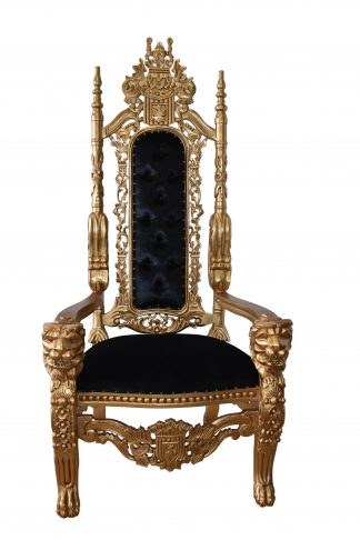 Gold and Black Fabric Lion Chair