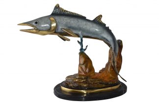 Wahoo Fish Grey Finish Swimming in The Ocean Bronze Statue Size 17" x 25" x 19"H