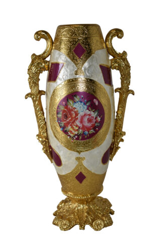 Gold and Flower Adorned Tall Resin Vase Size: 12" x 9" x 21"H