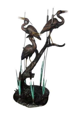 Three Life Sized Pelicans Standing, A Giant Bronze Fountain  38" x 32" x 71"H