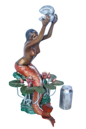 Colorful Mermaid Holding Shell Bronze Fountain 14" x 13" x 21"H