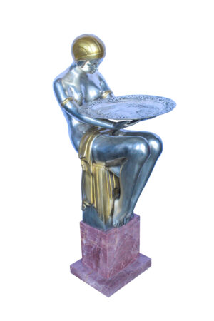 Art Deco Female Figure Rare Sculptural and a Pedestal 20" x 16" x 48"H