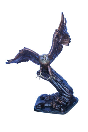 Large Eagle Coming to Landing Bronze Statue on Marble Base 37" x 19" x 46"H
