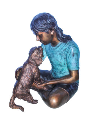 Young Girl Playing with Her Maltese Dog Bronze Statue 24" x 19" x 24"H