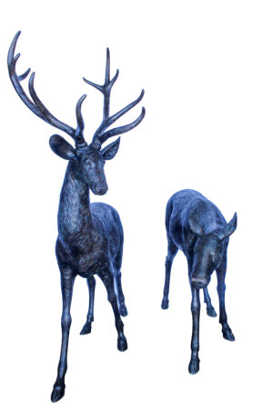 Life Size Bronze Statues of a Pair of Deer, Wildlife Display 58" x 18" x 58"H