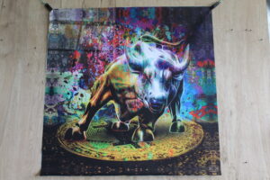 Bitcoin Bull Market, A Giant Painting on Unstretched Canvas, 52"x52"